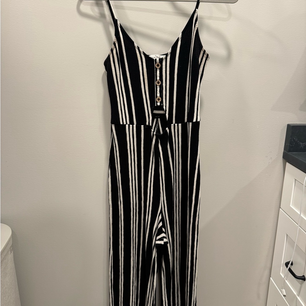 Love Tree Black and White Striped Jumpsuit
